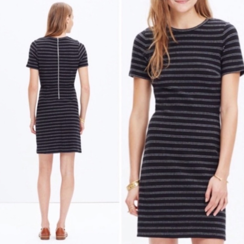Madewell Striped Upstage Dress Black Stretch